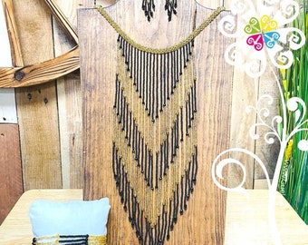 Conjunto de cascada de cuentas de cristal - Joyería Huichol - Collar mexicano hecho a mano - Collar Artesanal