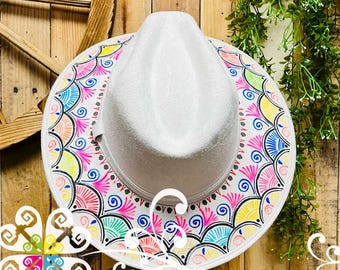 Light Orange Multicolor Flowers - Hand Painted Fall Hat  display picture 3