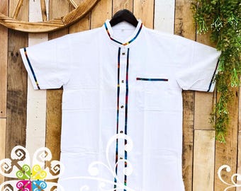 White Coralillo Shirt - Men Shirt - Mexican Men Guayabera