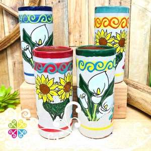 Set of 4 Small Tall Vase - Mexican Home Decor - Florero Barro Mexicano