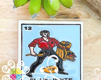 Single Mexican Loteria Coaster Tile - 12 El Valiente - Loteria Mexicana Tile