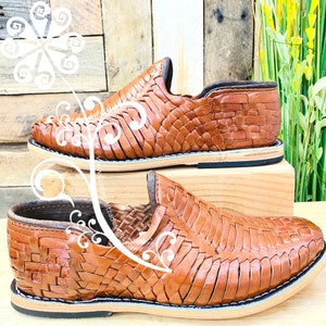 Light Brown Tejido Leather Mexican Shoes - Authentic Huaraches
