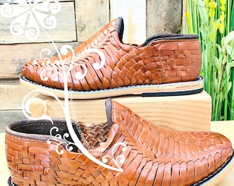Light Brown Tejido Leather Mexican Shoes - Authentic Huaraches