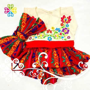 Rotes kleines Quetzaly-Set – Kinder-Set – mexikanisches Outfit – 5 de Mayo-Outfit – Traje Mexicano