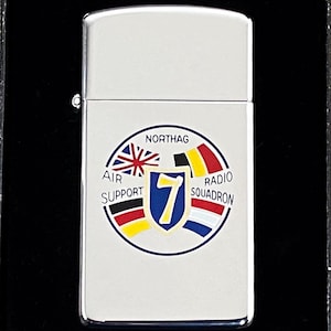 Zippo - 1982 NORTHAG Air Support Zippo Slim Zapalniczka, Radio Squadron, NATO, RAF, Zabytkowa Zippo w pudełku