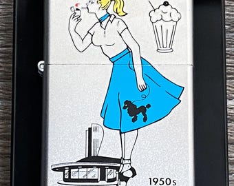 Windy Girl 1950s Zippo Lighter: Pin Up, Like new in Box