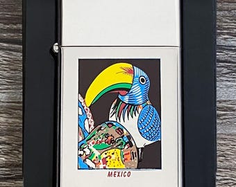 1996 Mexico 'Toucan' Zippo Slim Lighter, Rare Retired Souvenir Zippo in Box