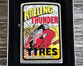 Zippo - 2005 Rolling Thunder Tires Zippo Lighter, Rare Retired Zippo in Tin