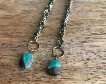 Turquoise & Brass Shoulder Duster Earrings