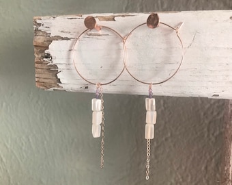 Rose Gold Moonstone & Sapphire Earrings