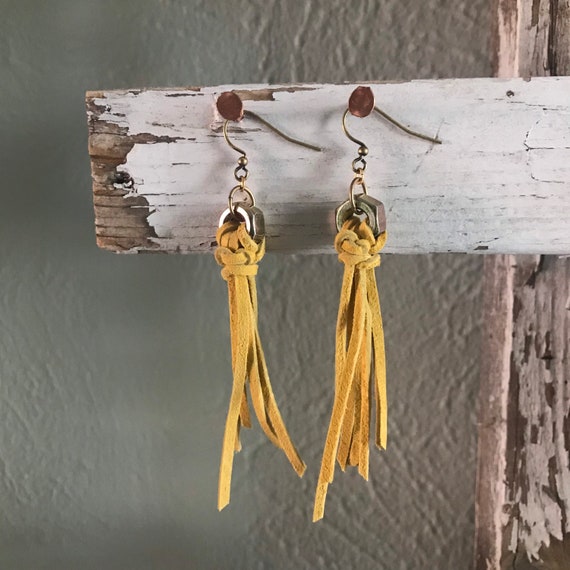 Buy Statement Earrings, Hoop Earrings, Suede Tassel Earrings ,long Dangle  Earrings, Tassel Earrings, Leather Fringe Earrings Geometric Earrings  Online in India - Etsy