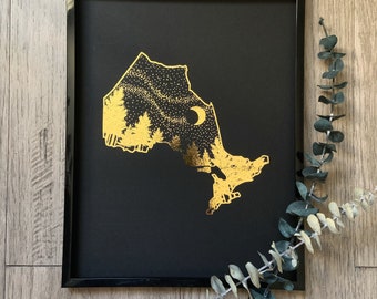 Starry Night Canadian Province Silhouette Foiled Print | Personalized Wall Art