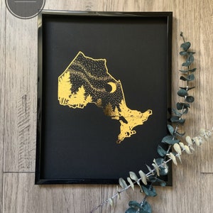 Starry Night Canadian Province Silhouette Foiled Print | Personalized Wall Art