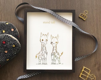 Baby Giraffe Foiled Print | Hand-drawn Nursery Wall Art Decor