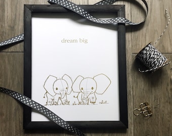 Baby Elephant Foiled Print | Hand-drawn Nursery Wall Art Decor