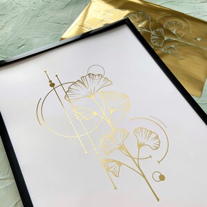 Geometric Ginkgo Foiled Print Hand-drawn Floral Botanical Illustration image 5