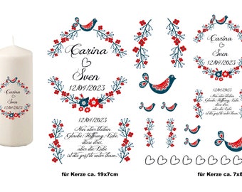 Candle tattoos wedding 1 floral red blue saying date individual bird motif water slide candles decorate heart wedding candle