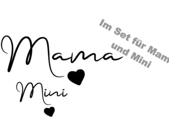 Mama Mini mit Herz freie Farbwahl Bügelbild Plotterbild aufbügeln Set für Shirts Pullover aufbügeln