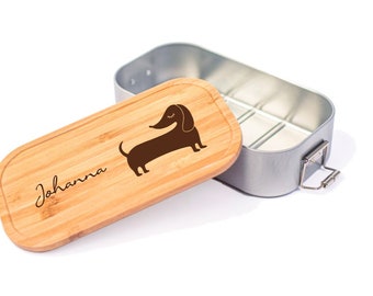 Lunchbox XL Dose mit Namen Name Dackel individuell Geschenk Brotdose Personalisierte Holzkiste Hund Hunde