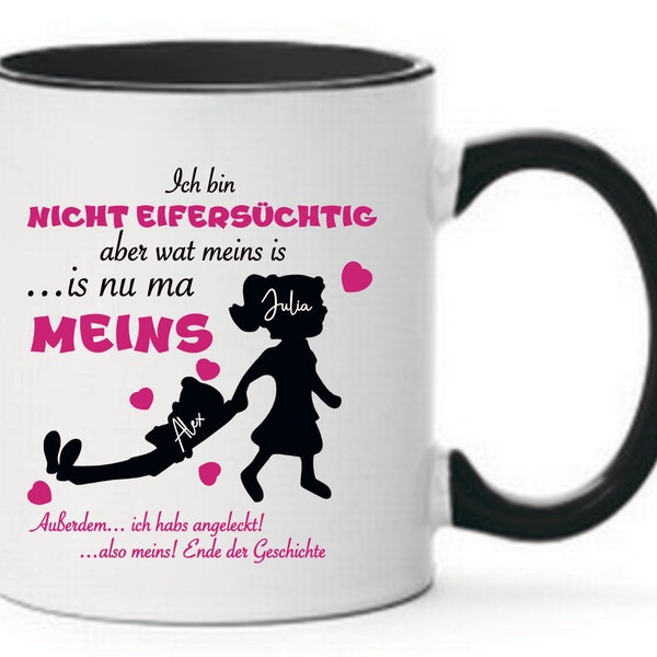 Tasse Ich bin nicht eifersüchtig Meins Ich habs angeleckt Ende der Geschichte pink schwarz weiß personalisiert Geschenkidee individuell