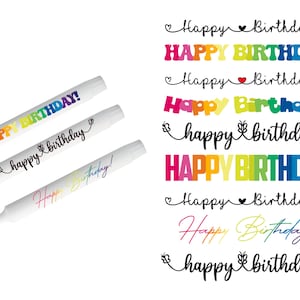 Kerzentattoos HAPPY BIRTHDAY bunt Motive | Wasserschiebefolie | Kerzen dekorieren | Sprüche Handmade Geburtstag Kerzenfolie PDF Vorlage