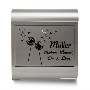Mailbox sticker dandelion name color choice black white silver individual surname parents children child individual