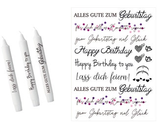 Candle tattoos birthday motifs | Water slide film | Decorate candles | Sayings Let yourself be celebrated PDF Party Celebrate Life