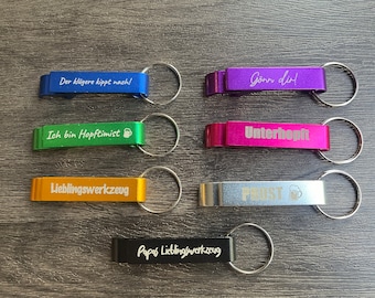 Flaschenöffner 2 in 1 Dosenöffner als Schlüsselanhänger mit Gravur Geschenk Geschenkidee in verschiedenen Farben Aluminium freie Farbwahl