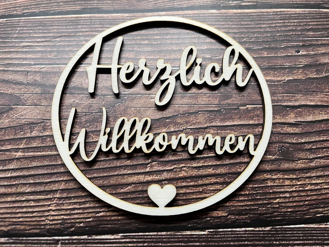 Herzlich Willkommen Herz modern aus Holz Schild Spruch Geschenk