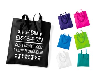 Tasche Ich bin Erzieherin aus unzähligen kleinen Gründen Einkaufstasche Kinder Abschiedsgeschenk Farbwahl pink grün blau weiß creme grün