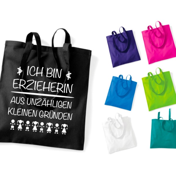 Tasche Ich bin Erzieherin aus unzähligen kleinen Gründen Einkaufstasche Kinder Abschiedsgeschenk Farbwahl pink grün blau weiß creme grün