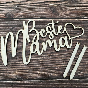 Cake Topper Beste Mama modern aus Holz mit Herz | Geschenk individuell rund rundes Natur Muttertag Mutter Mum Tortendeko Tortendekoration