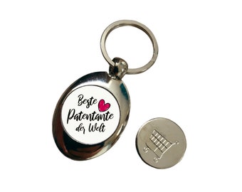 Keychain Best Godmother in the World with Heart Chip Gift
