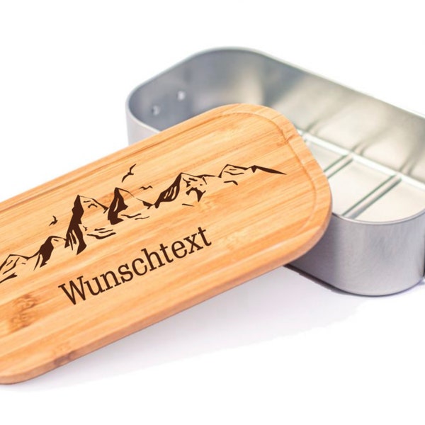 Lunchbox Berge Wunschtext Bambus Geschenk Brotdose Idee Personalisierte Erinnerungskiste Holzkiste Aufbewahrung Brotdose XL Namen Name