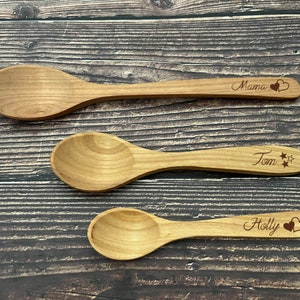 Löffel aus Holz personalisiert, Kinderlöffel, Geschenk zur Taufe, Honiglöffel, Löffel aus Holz mit Gravur verschiedene Größen Kirschholz