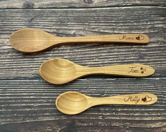 Personalized wooden spoon, children's spoon, baptism gift, honey spoon, wooden spoon with engraving, various sizes, cherry wood