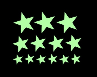 13 glow-in-the-dark stars in iron-on set Iron-on Glows in the dark DIY Shirt Bag