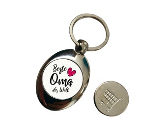 Keychain Best Grandma in the World with Heart Chip Gift Everyday Heroine