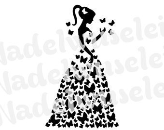 Plottervorlage Schmetterling Mädchen Schmetterlinge Prinzessin Kleid zauberhaft Plotterdatei SVG, PNG, PDF