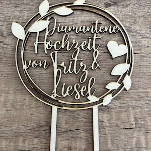 Cake Topper Diamantene Hochzeit personalisierte Tortendekoration Tortentopper Tortenstecker, Kuchentopper Kuchenstecker Tortenfigur Aufleger