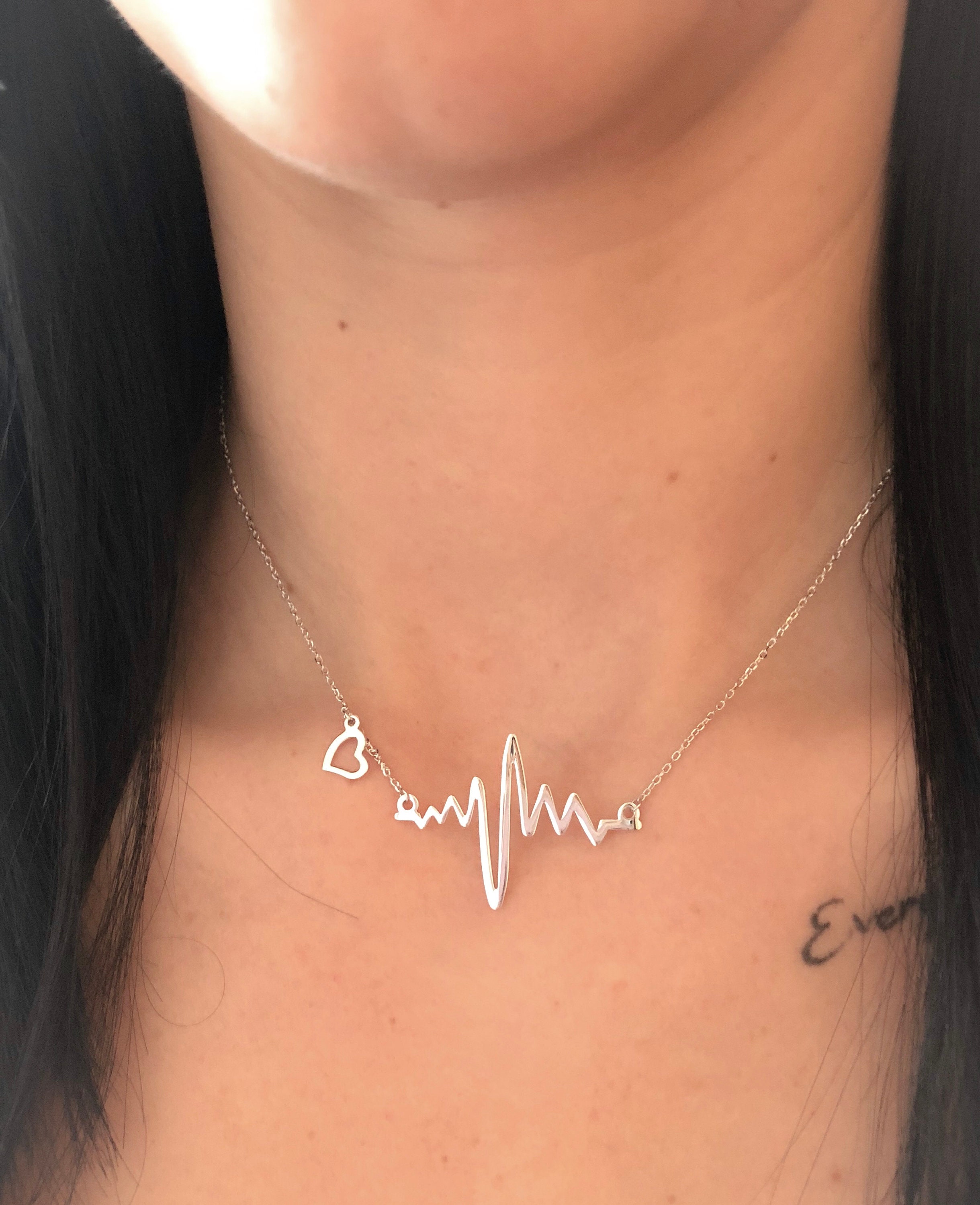 Sterling silver lifeline necklace with heart charm / chain Etsy