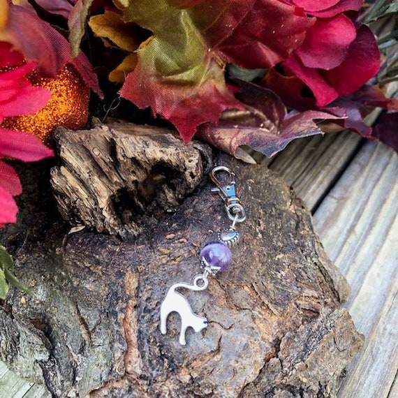 Strengthening and Balancing Training Aid Pet Gift Natural Black Onyx and Amethyst Heart Gemstone Charm for Cat Dog