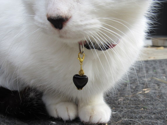 Strengthening and Balancing Training Aid Pet Gift Natural Black Onyx and Amethyst Heart Gemstone Charm for Cat Dog