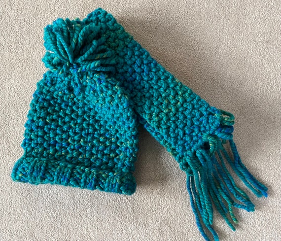 Aqua Green Knit Hat & Scarf Set - Etsy