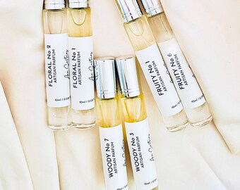 New set of 6 Fragrances Discovery Pack in 10ml spray tube: Floral No1 and 2, Fruity No1 and 6, Woody No3 and 7 in 10ml for all seasons.