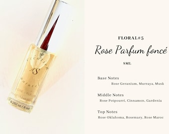 Floral  Rose Perfume ROSE GERANIUM based "Rose parfum foncé" in 8ml -12ml square glass spray bottle for Summer Christmas any occasion