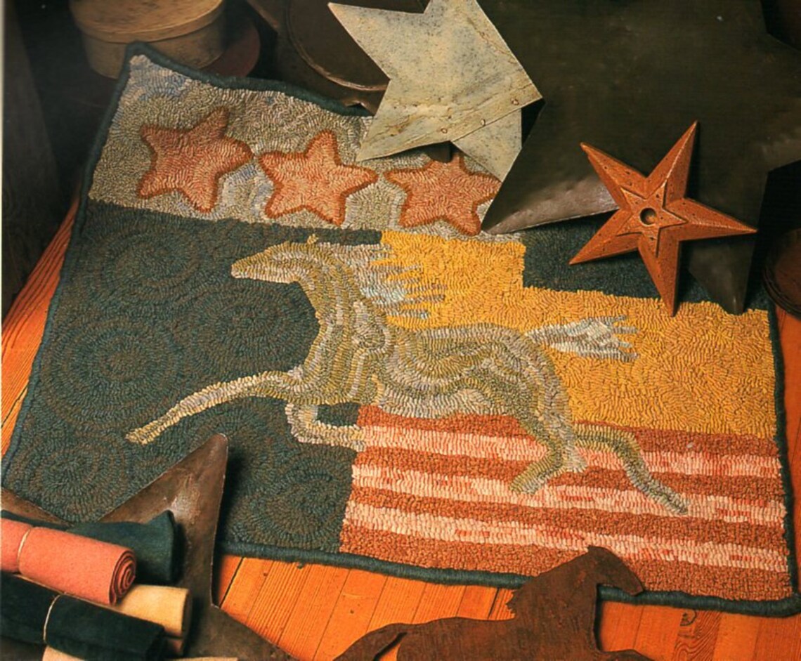 Primitive Horse Rug Hooking Pattern Folk Art Equestrian Horse Etsy