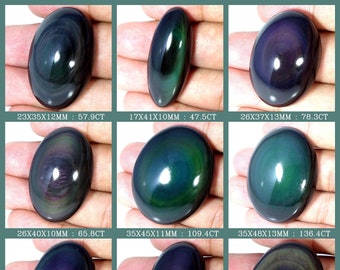 Rainbow Eye Obsidian Gemstone Loose Cabs / Black Color Natural Obsidian Cabochon / Oval Shape Loose Gems / Obsidian For Jewelry