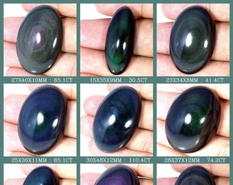 Rare Healing Rainbow Eye Obsidian Gemstone Loose Cabochon, Obsidian Cabs, Natural Oval Black Rainbow Eye Obsidian Loose Stone