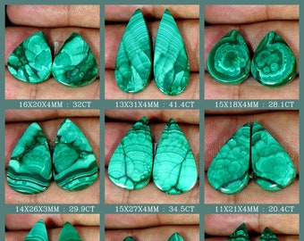 Natural Malachite Gems/ Green Malachite Cabochon Pair/ Pear Malachite Cabs Pair Gemstone/ Malachite Loose Gemstone